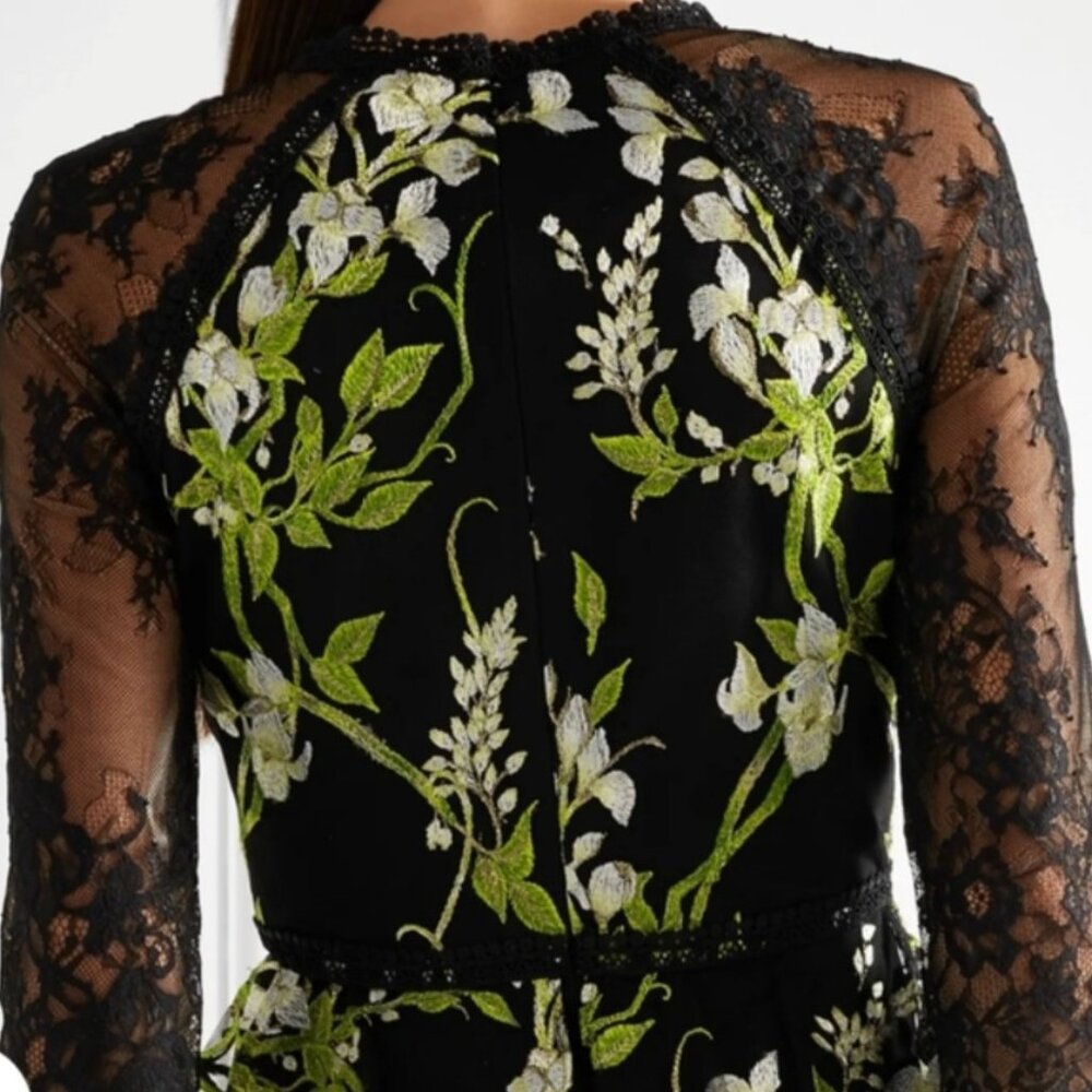 BNWOT Marchesa Notte Floral Embroidered Tulle Dress, Size 4 - Picture 4 of 8